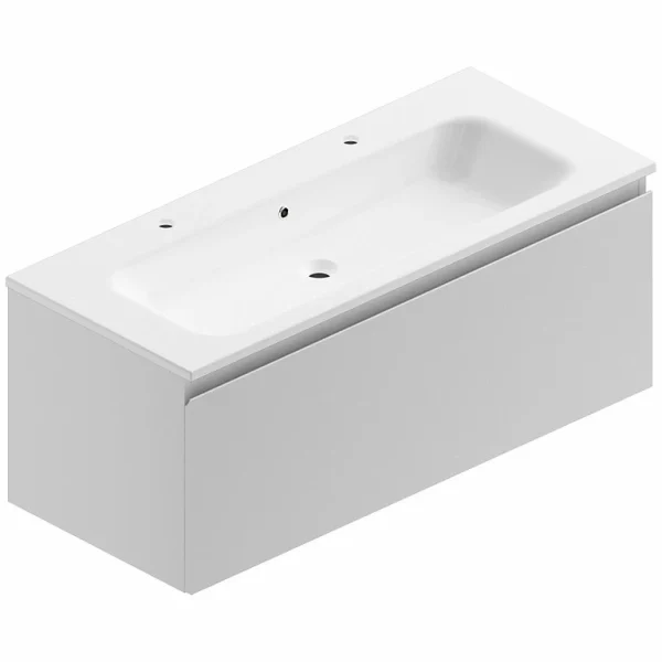 à prix imbattables Castorama Meuble Sous Vasque à Suspendre Pura Blanc 120 Cm + Plan Vasque En Résine Blanc 1