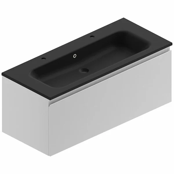 Castorama Meuble Sous Vasque à Suspendre Pura Blanc 120 Cm + Plan Vasque En Résine Noir mode pas cher 1