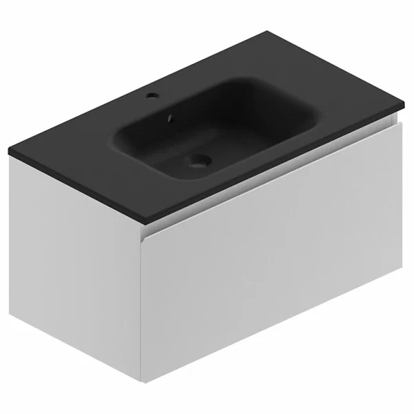 en ligne officielle Castorama Meuble Sous Vasque à Suspendre Pura Blanc 90 Cm + Plan Vasque En Résine Noir 1