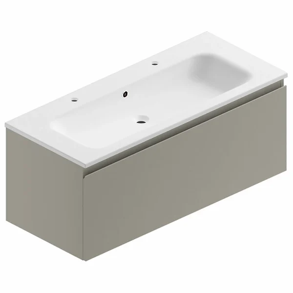 Couleurs variées Castorama Meuble Sous Vasque à Suspendre Pura Gris 120 Cm + Plan Vasque En Résine Blanc Mat 1