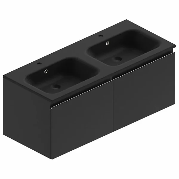 vente pas cher Castorama Meuble Sous Vasque à Suspendre Pura Noir 120 Cm + Plan Double Vasque En Résine Noir 1