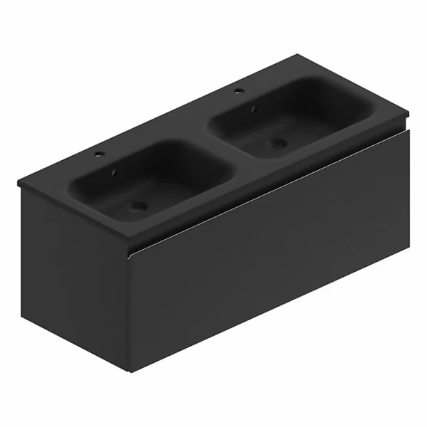Castorama Meuble Sous Vasque à Suspendre Pura Noir Mat 120 Cm + Plan Double Vasque En Résine Noir Mat Paris 1