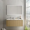 boutique pas cher Castorama Meuble Sous Vasque à Suspendre Pura Placage Chêne Clair Strié 120 Cm + Plan Double Vasque En Résine Blanc Mat 5
