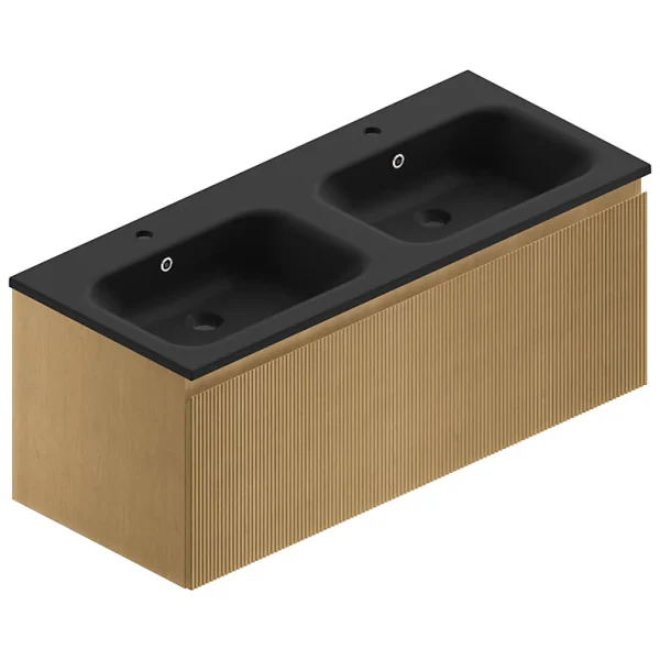 Service Clients Dédié Castorama Meuble Sous Vasque à Suspendre Pura Placage Chêne Clair Strié 120 Cm + Plan Double Vasque En Résine Noir Mat 1