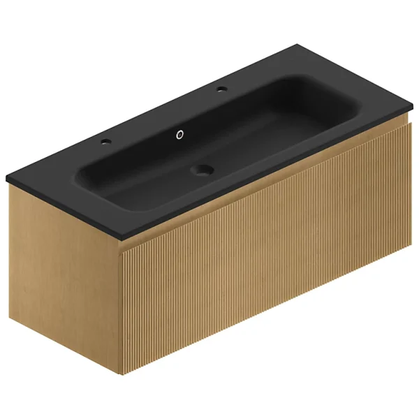 Meilleur Service Castorama Meuble Sous Vasque à Suspendre Pura Placage Chêne Clair Strié 120 Cm + Plan Vasque En Résine Noir Mat 1