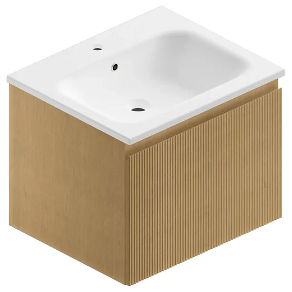 en ligne vente Castorama Meuble Sous Vasque à Suspendre Pura Placage Chêne Clair Strié 60 Cm + Plan Vasque En Résine Blanc Mat 1
