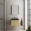 Neuve avec étiquette Castorama Meuble Sous Vasque à Suspendre Pura Placage Chêne Clair Strié 60 Cm + Plan Vasque En Résine Noir Mat 7