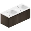 Castorama Meuble Sous Vasque à Suspendre Pura Placage Noyer Strié 120 Cm + Plan Double Vasque En Résine Blanc Brillant à prix d'occasion 5