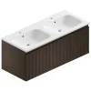 boutique pas cher Castorama Meuble Sous Vasque à Suspendre Pura Placage Noyer Strié 120 Cm + Plan Double Vasque En Résine Blanc Mat 7