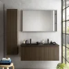 achetez pas cher Castorama Meuble Sous Vasque à Suspendre Pura Placage Noyer Strié 120 Cm + Plan Double Vasque En Résine Noir Mat 7
