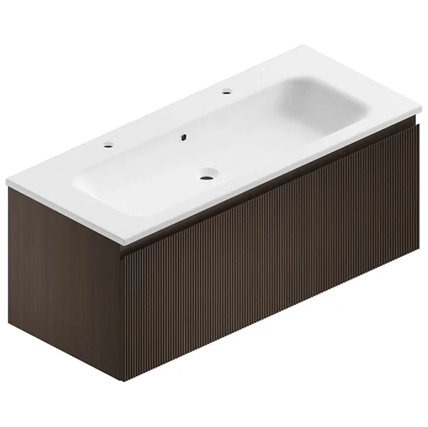 Castorama Meuble Sous Vasque à Suspendre Pura Placage Noyer Strié 120 Cm + Plan Vasque En Résine Blanc Mat Retour Facile et Gratuit 1