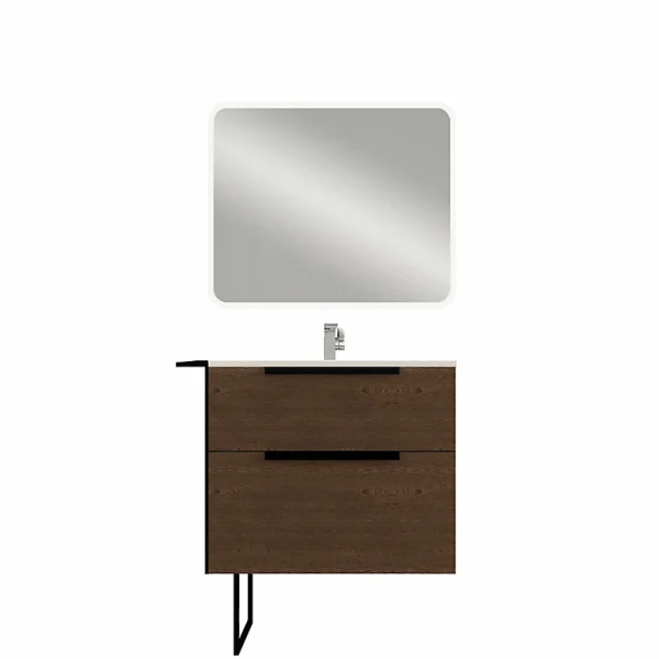 Nouvelle tendance Castorama Meuble Sous Vasque à Suspendre Urban Aspect Noyer 74 Cm + Plan Vasque En Résine Blanc 1