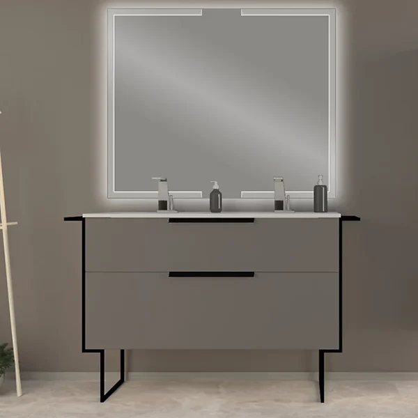 mode Castorama Meuble Sous Vasque à Suspendre Urban Gris Mat 120 Cm + Plan Double Vasque En Résine Blanc 1