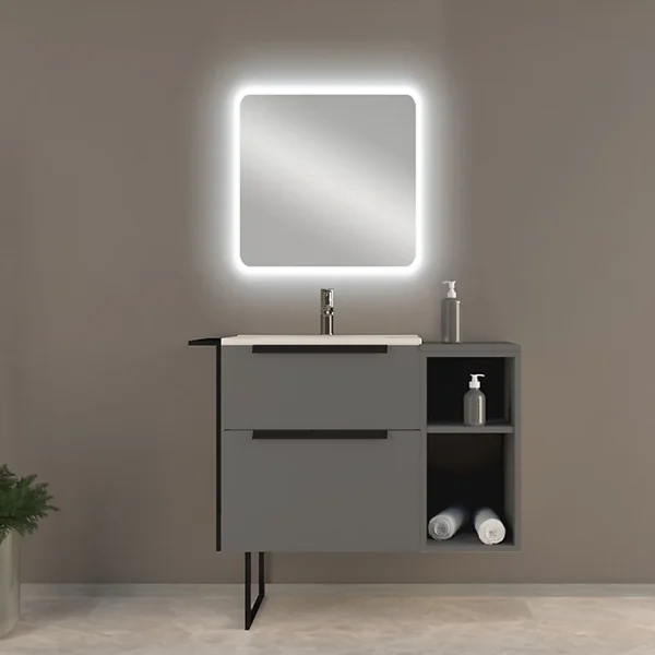 beauté Castorama Meuble Sous Vasque à Suspendre Urban Gris Mat 60 Cm + Plan Vasque En Résine Blanc + Niche Grise Mat 30 Cm 1