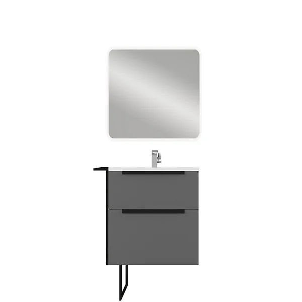REMISE allant Castorama Meuble Sous Vasque à Suspendre Urban Gris Mat 60 Cm + Plan Vasque En Résine Blanc 1