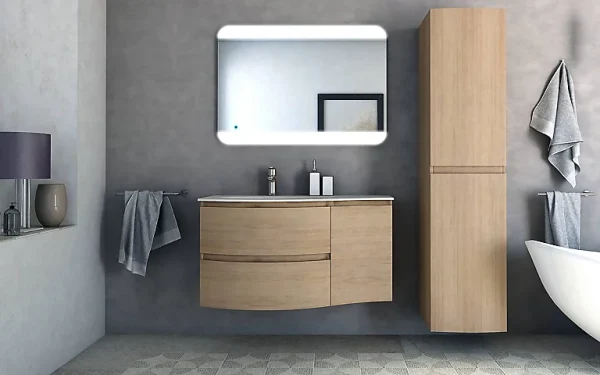 nouvelle saison Castorama Meuble Sous Vasque à Suspendre Vague Décor Chêne Naturel 104 Cm + Plan Vasque En Verre Blanc + Meuble Complément Droite 1