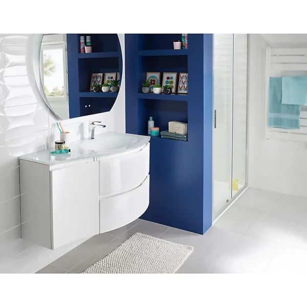 soldes de Noël Castorama Meuble Sous Vasque Blanc Vague 104 Cm + Complément Gauche + Plan Vasque En Résine 1