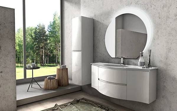 vente chaude Castorama Meuble Sous Vasque Blanc Vague 138 Cm + Complément Gauche Et Droit + Plan Vasque En Verre 1
