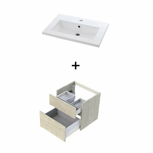 qualité supérieure Castorama Meuble Sous Vasque Calao Aspect Chêne Clair 60 Cm + Plan Vasque En Résine 1