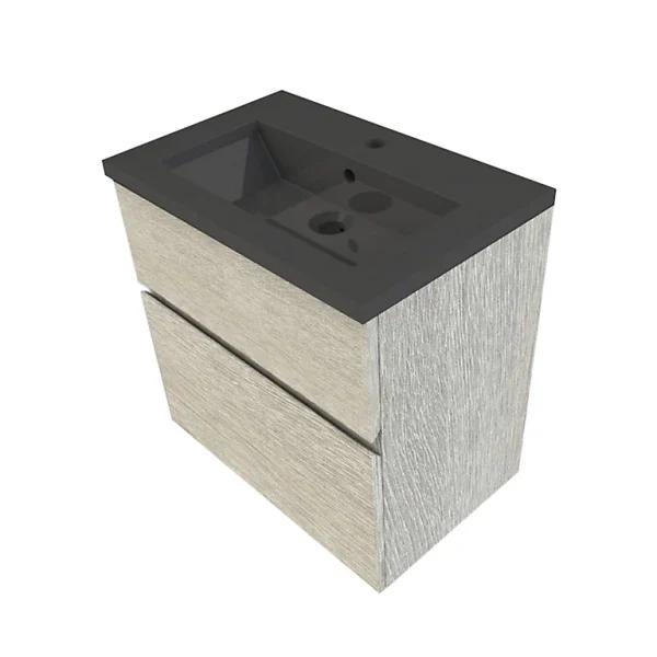 Castorama Meuble Sous Vasque Faible Profondeur à Suspendre Calao Aspect Chêne Clair 60 Cm + Plan Vasque En Résine Noir Pas Cher soldes France 1