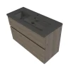 Castorama Meuble Sous Vasque Faible Profondeur à Suspendre Calao Aspect Chêne Fumé 90 Cm + Plan Vasque En Résine Noir en ligne officielle 7