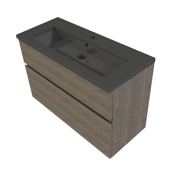 Castorama Meuble Sous Vasque Faible Profondeur à Suspendre Calao Aspect Chêne Fumé 90 Cm + Plan Vasque En Résine Noir en ligne officielle 1