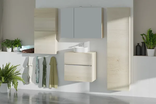 Castorama Meuble Sous-vasque Faible Profondeur à Suspendre Calao Aspect Chêne Naturel 60 Cm + Plan De Toilette REMISE allant 1