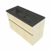 Castorama Meuble Sous Vasque Faible Profondeur à Suspendre Calao Aspect Chêne Naturel 90 Cm + Plan Vasque En Résine Noir mode 5