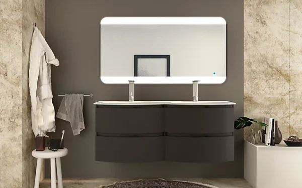 grossiste en ligne Castorama Meuble Sous-vasque Graphite Vague 138 Cm + Plan Double Vasque En Résine 1