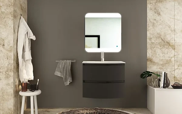 Castorama Meuble Sous-vasque Graphite Vague 70 Cm + Plan Vasque En Verre soldes en ligne 1