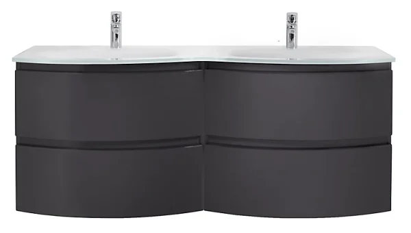 Castorama Meuble Sous-vasque Gris Anthracite Vague 138 Cm + Plan Double Vasque En Verre Paiement sécurisé 1